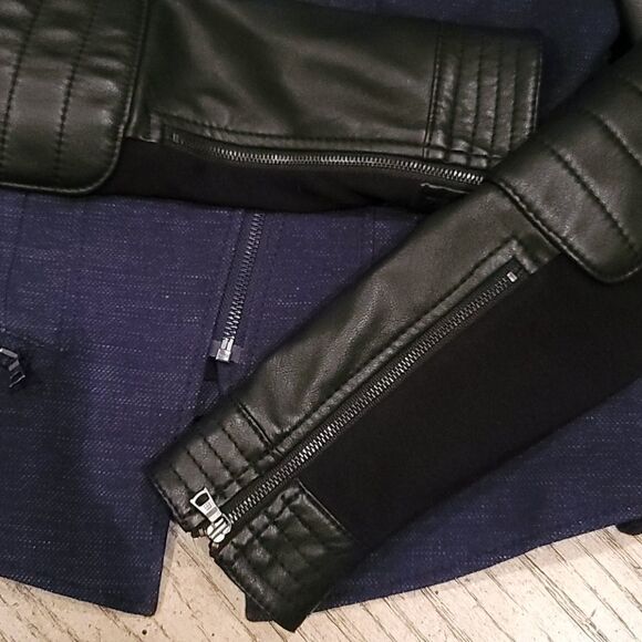 BCBGMAXAZRIA black leather and denim jacket XXS - Picture 5 of 7